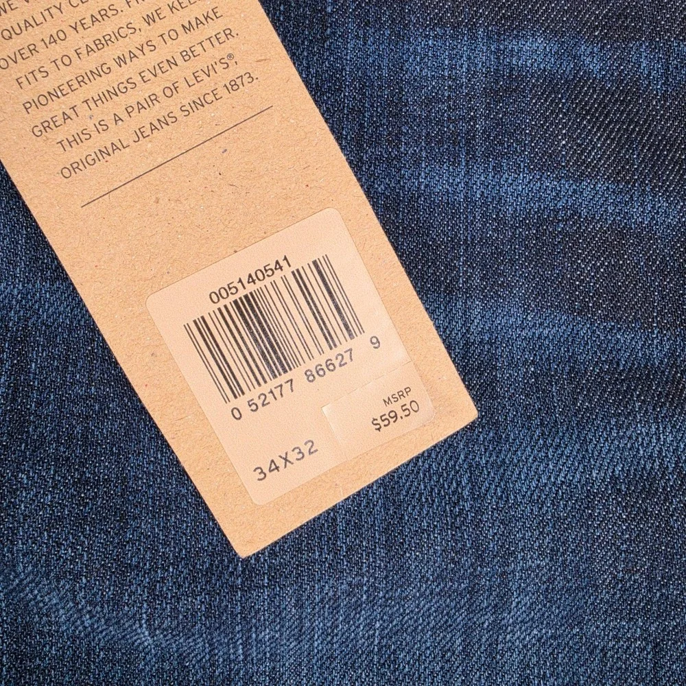 Levi's 514 Straight Fit Jeans Men 34x32 Dark Wash Denim 005140541 NWT